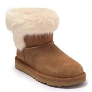 New UGG Cathie Suede Fox Fur Short Boot